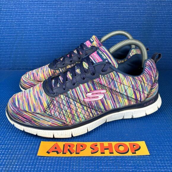 🔴 SKECHERS LIGHT-WEIGHT Women`s Size 8.5 Multicolor Blue Running Shoes 12453 - Picture 1 of 8